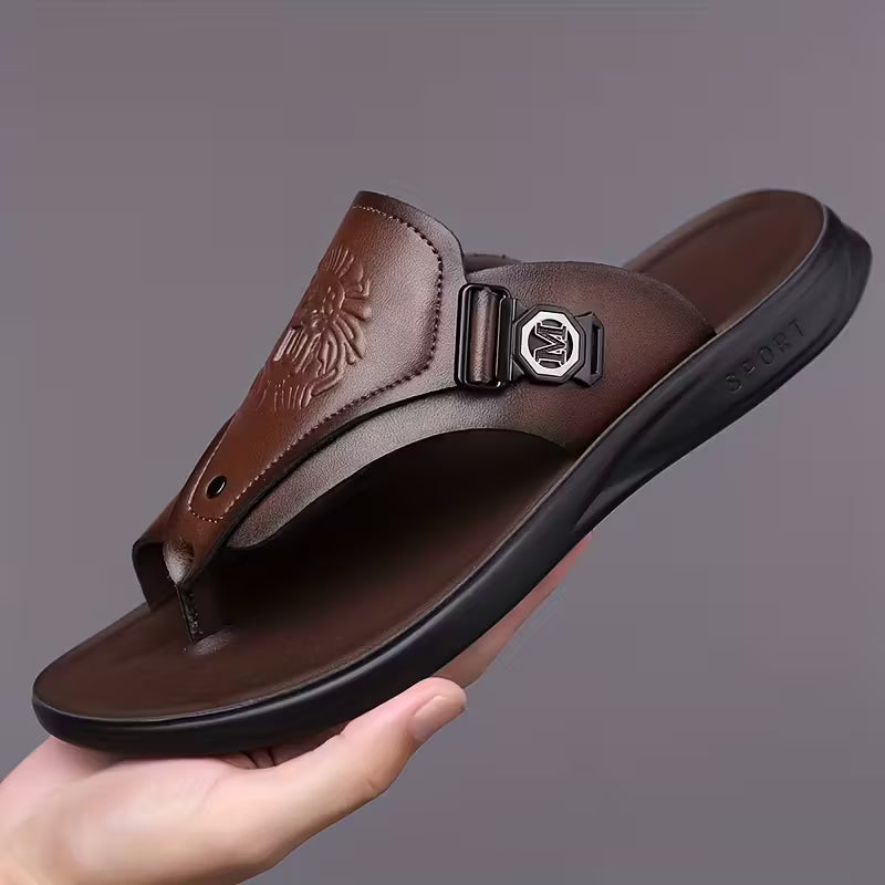 Oluna Home Men’s Lion Carved Casual Slippers – Summer Street Style Brown