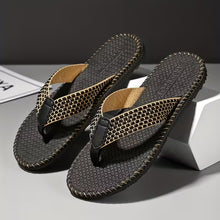 Load image into Gallery viewer, Oluna Home Men’s Stylish Black &amp; Golden Flip-Flop Slippers

